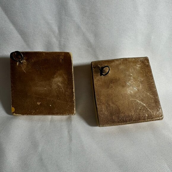 Vintage Jesus Blessed Virgin Mary Chalkware Wall Plaques Catholic Square - Picture 9 of 9